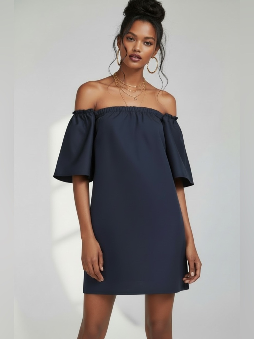 Zara Trafaluc Collection Off-Shoulder Navy Shift Dress 100% Cotton
